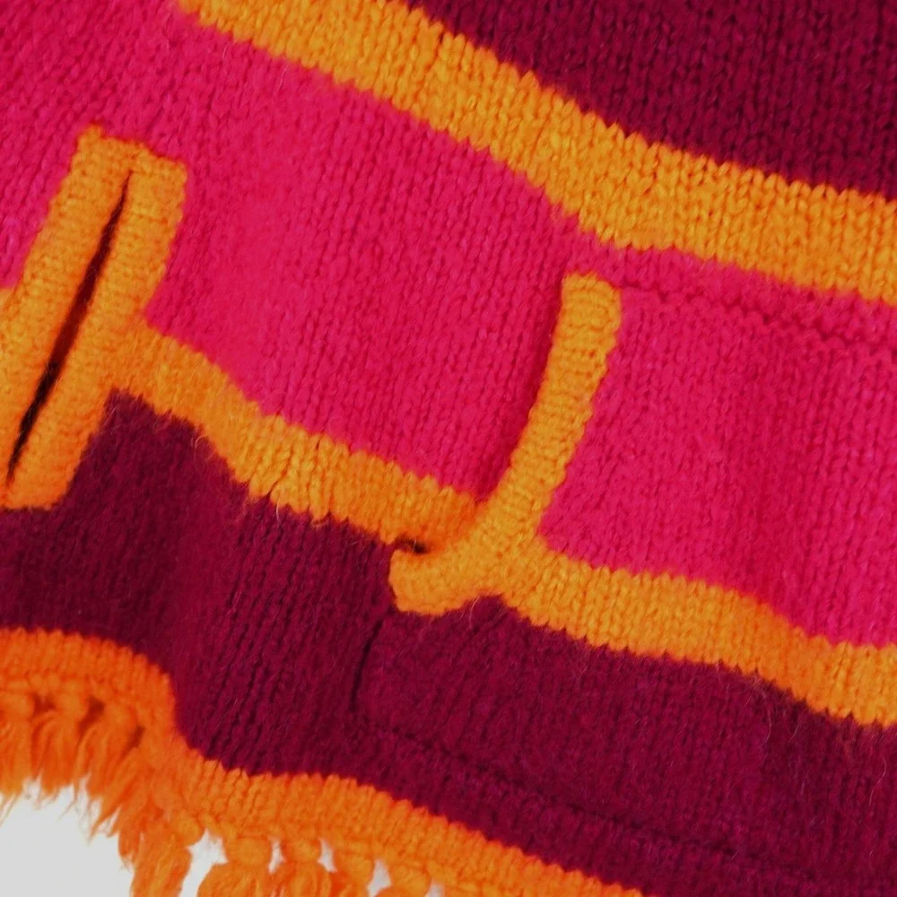 Baby‎ Gap Toddler Knit Poncho 2T Striped Orange Pink Fringe Cape Sweater